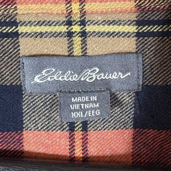 Eddie Bauer Mens Flannel Shirt XXL Orange Bristol Harvest Plaid Button Up Cotton - Picture 12 of 14